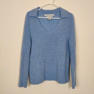 Max Studio Women's Baby Blue V-neck Collared Sweater Size XL Wool Quiet Luxury